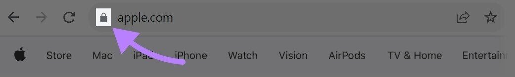 Padlock next to Apple’s URL highlighted
