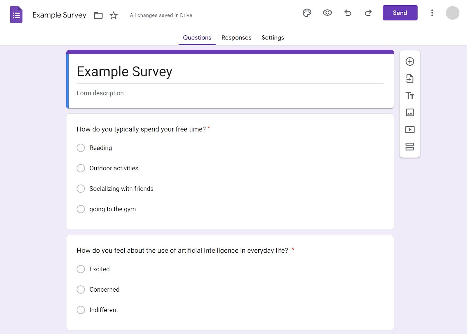 A survey created in Google Forms