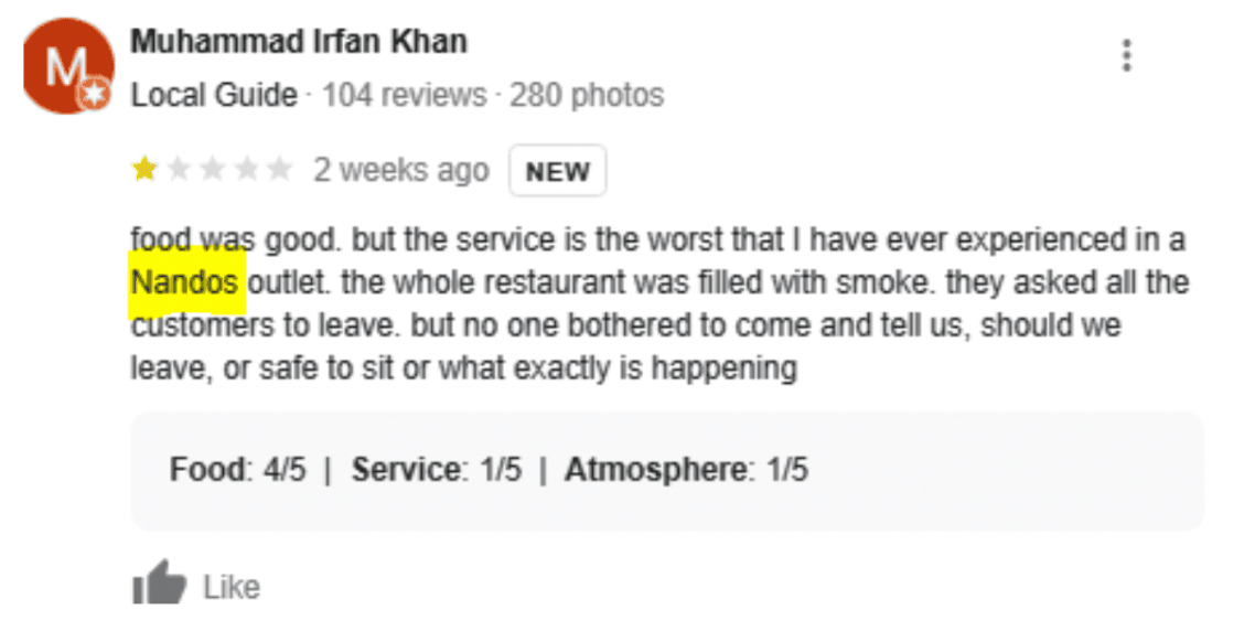 Fake Google review