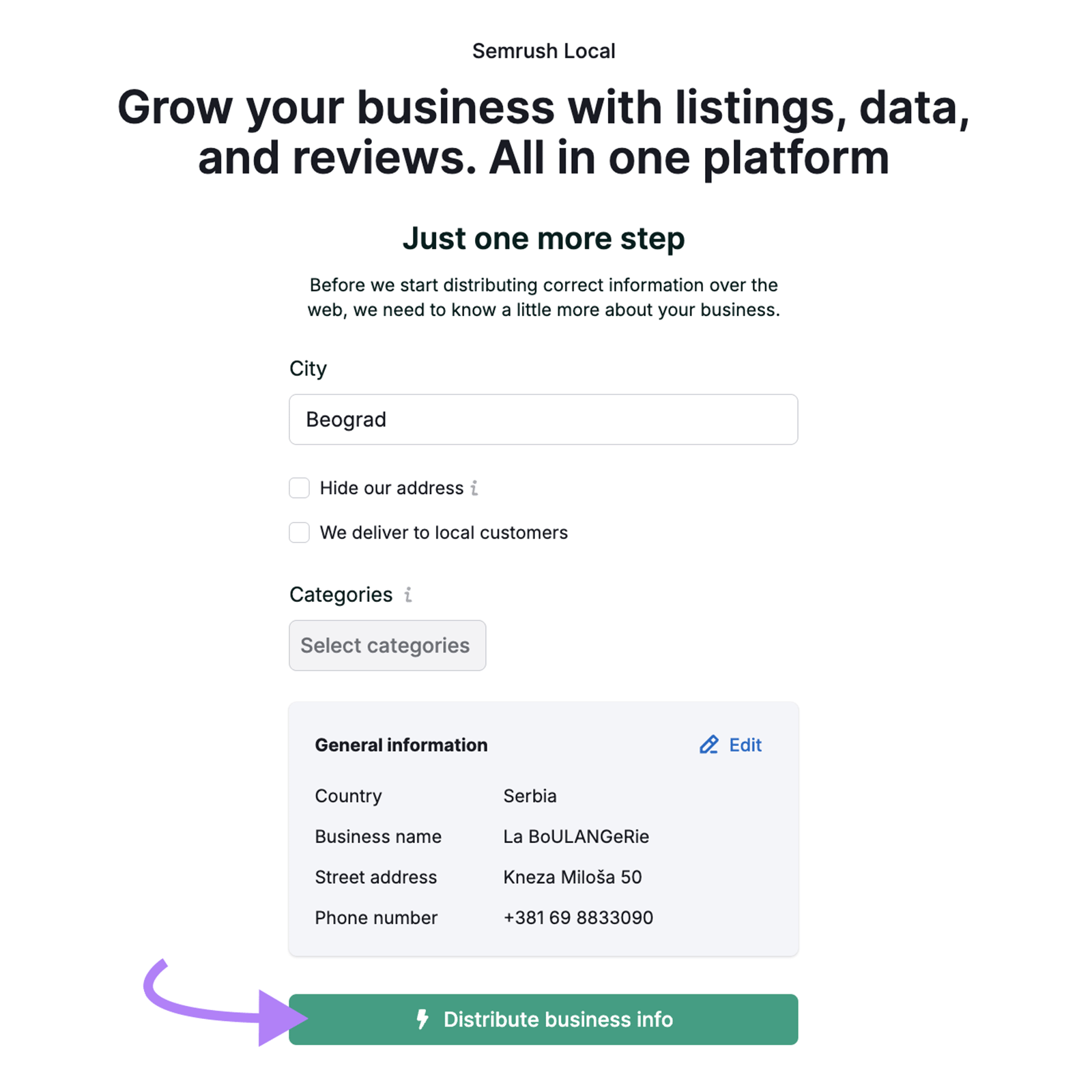 Fill out your information and click the button to automatically update all your listings with Listing Management.