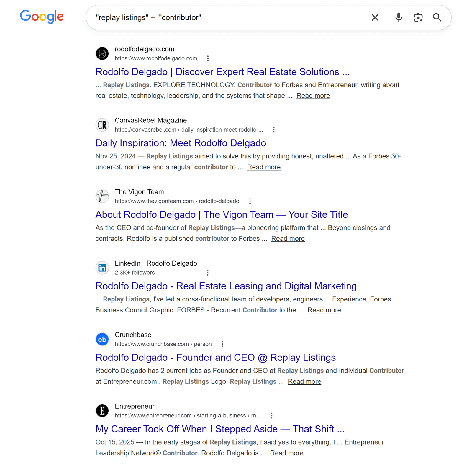 Google search results for the query "replay listings" + "contributor"