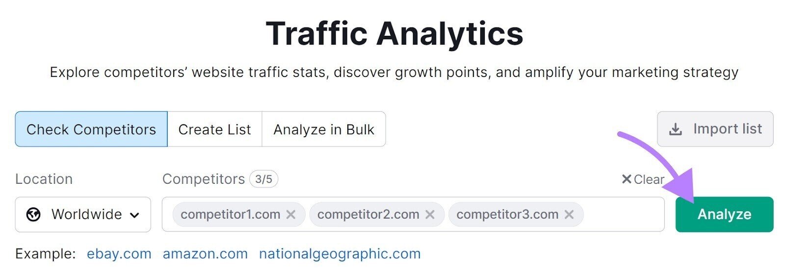 search for your competitors in Traffic Analytics tool
