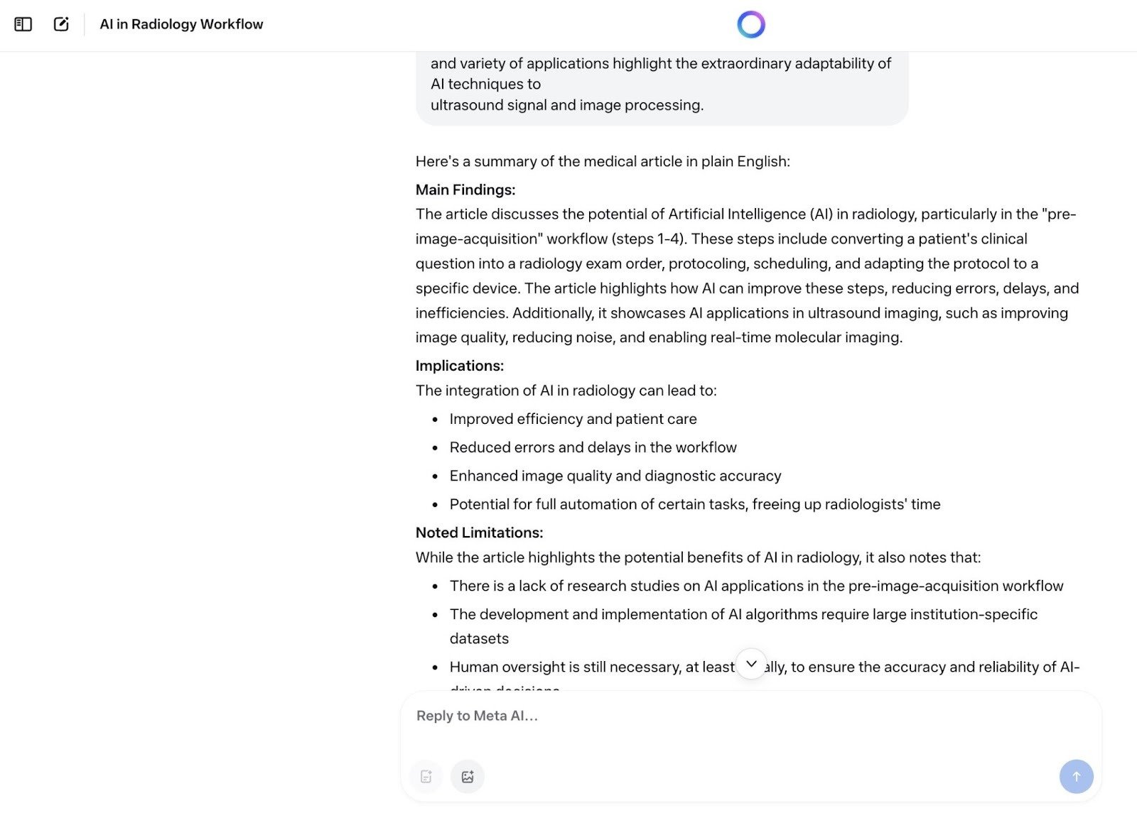 Llama 4 summarizing an article with its main findings, implications, limitations, etc.