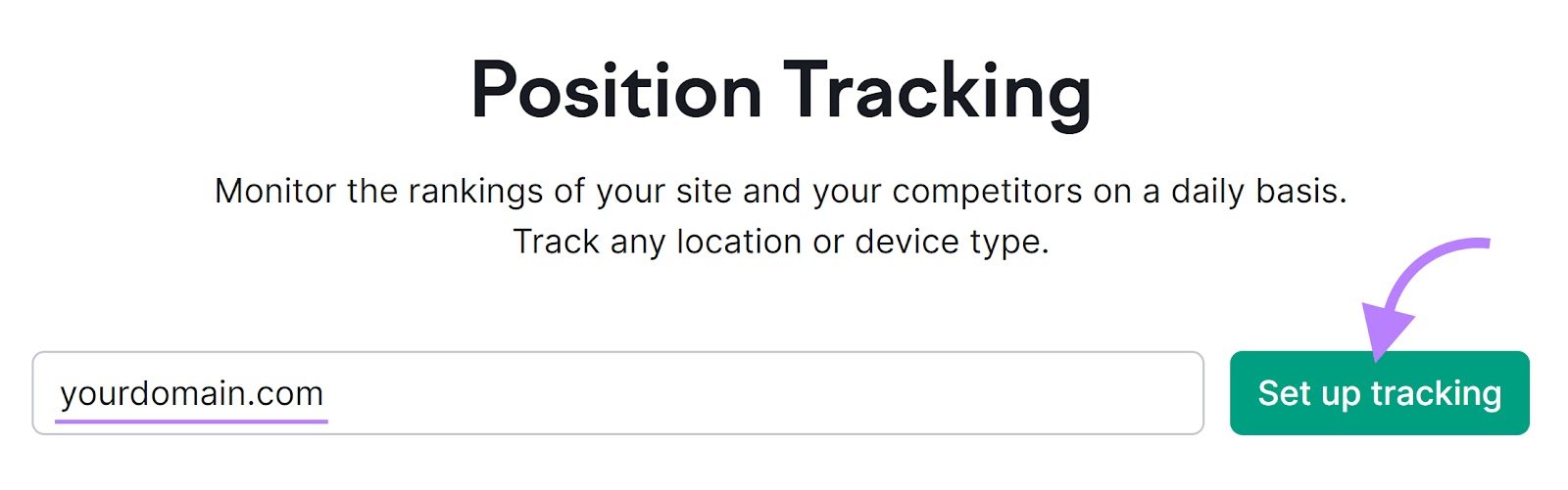 "Keywords" tab of the Position Tracking tool with "Import from" and "Start Tracking" buttons highlighted.