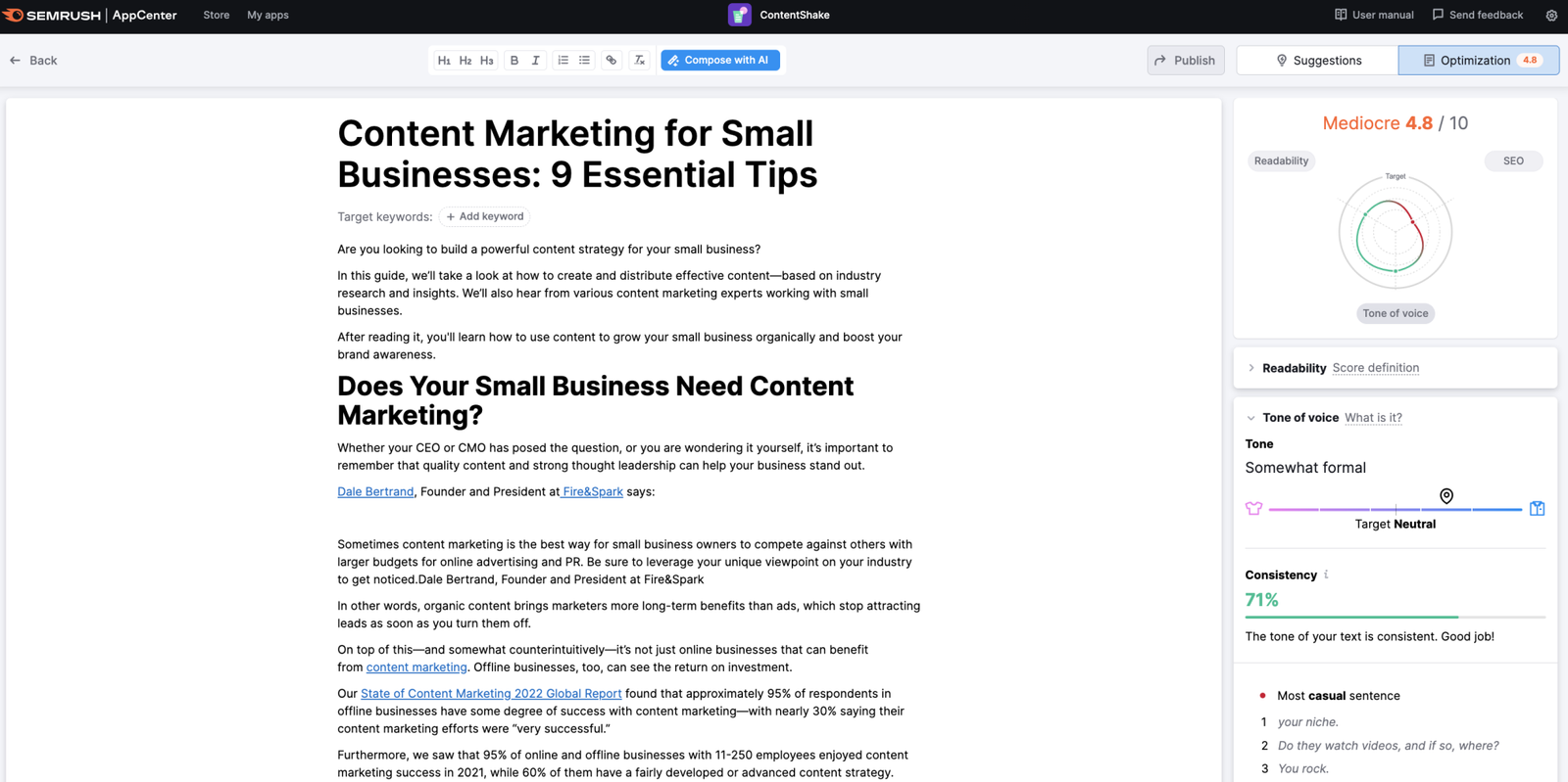 ContentShake for content optimization