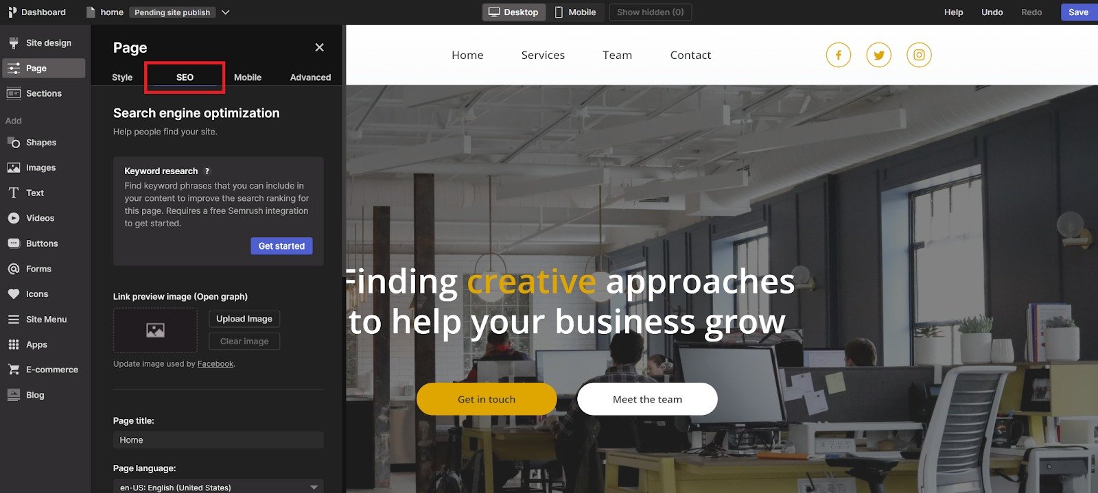 Pagecloud seo tab
