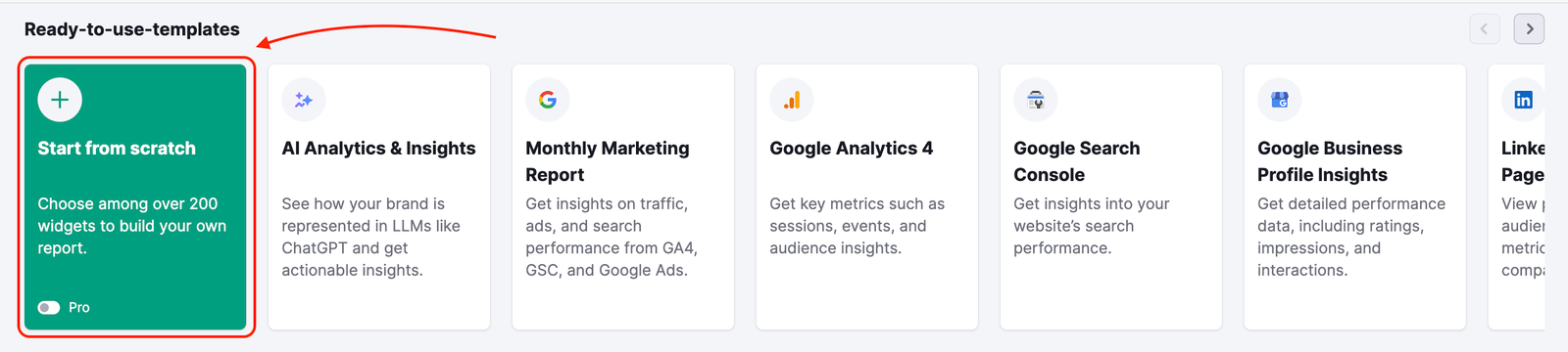 Highlighting the button to press to start a report from scratch. 