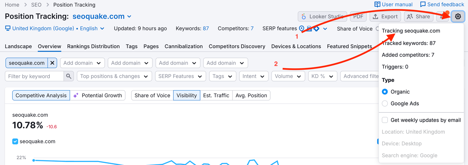 Settings in Position Tracking.